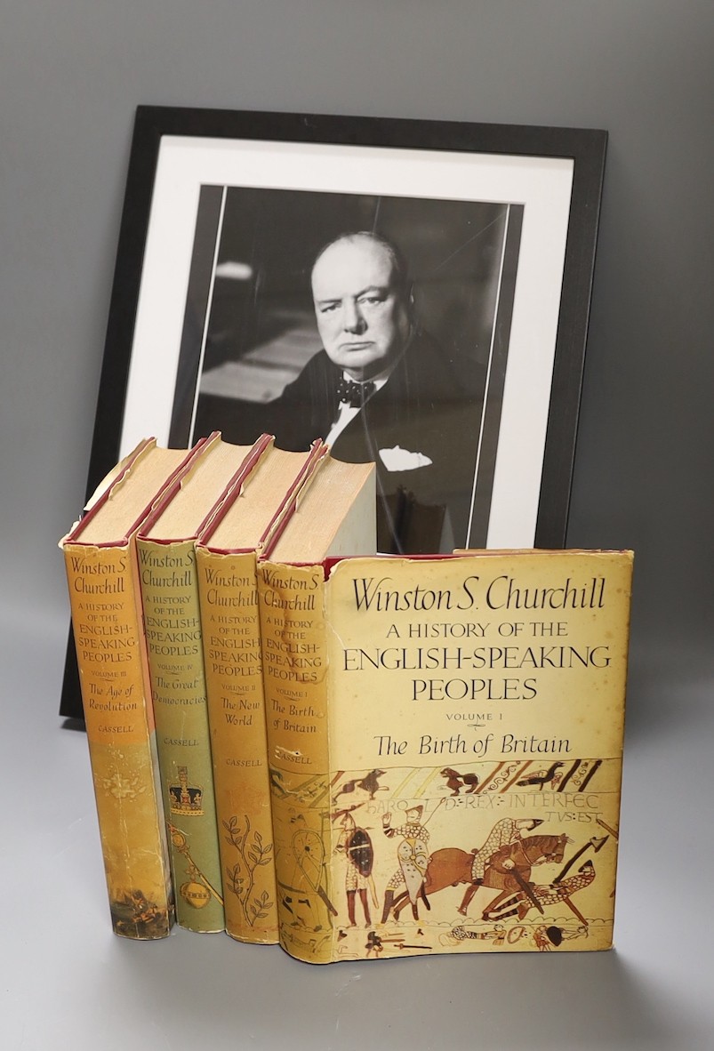 Churchill, W. History of the English Speaking People, 1st Edition 1956, and a photo of Churchill with facsimile signature